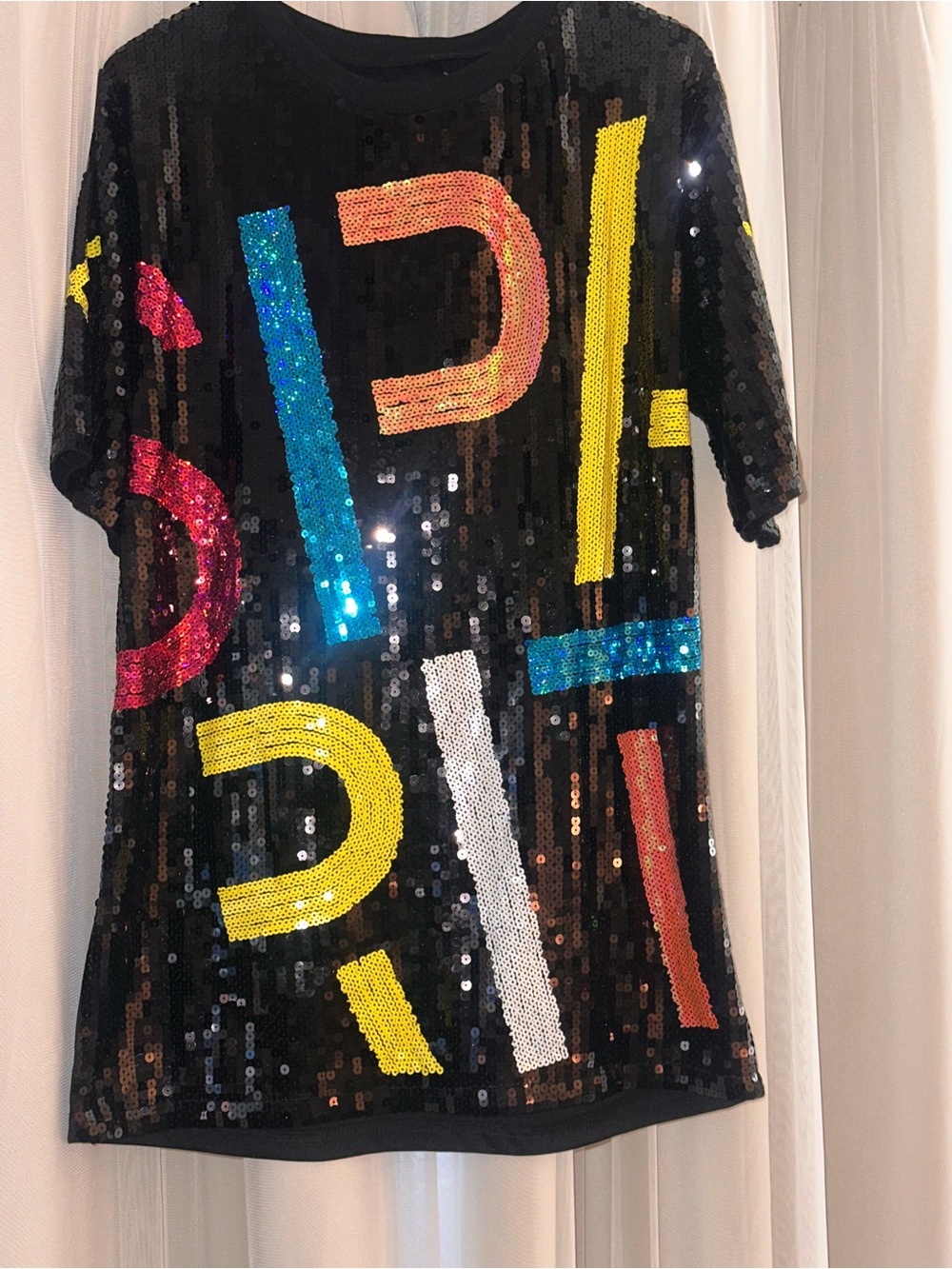 One size fit all  Sequin lined Graphic Tee - Black with Multicolor Accents. - Picture 2 of 6